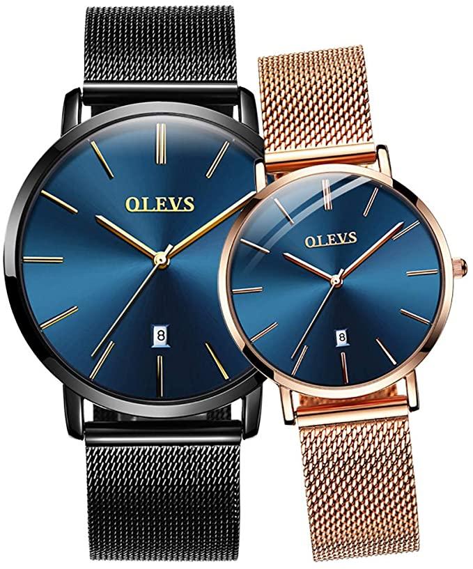OLEVS Couples Watches for Men Women Ultra Thin Quartz Analog Stainless Steel His and Hers Watches